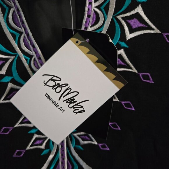 Bob Mackie NWT Art To Wear Embroidered Black Linen Blend Tunic Size S - Picture 6 of 7